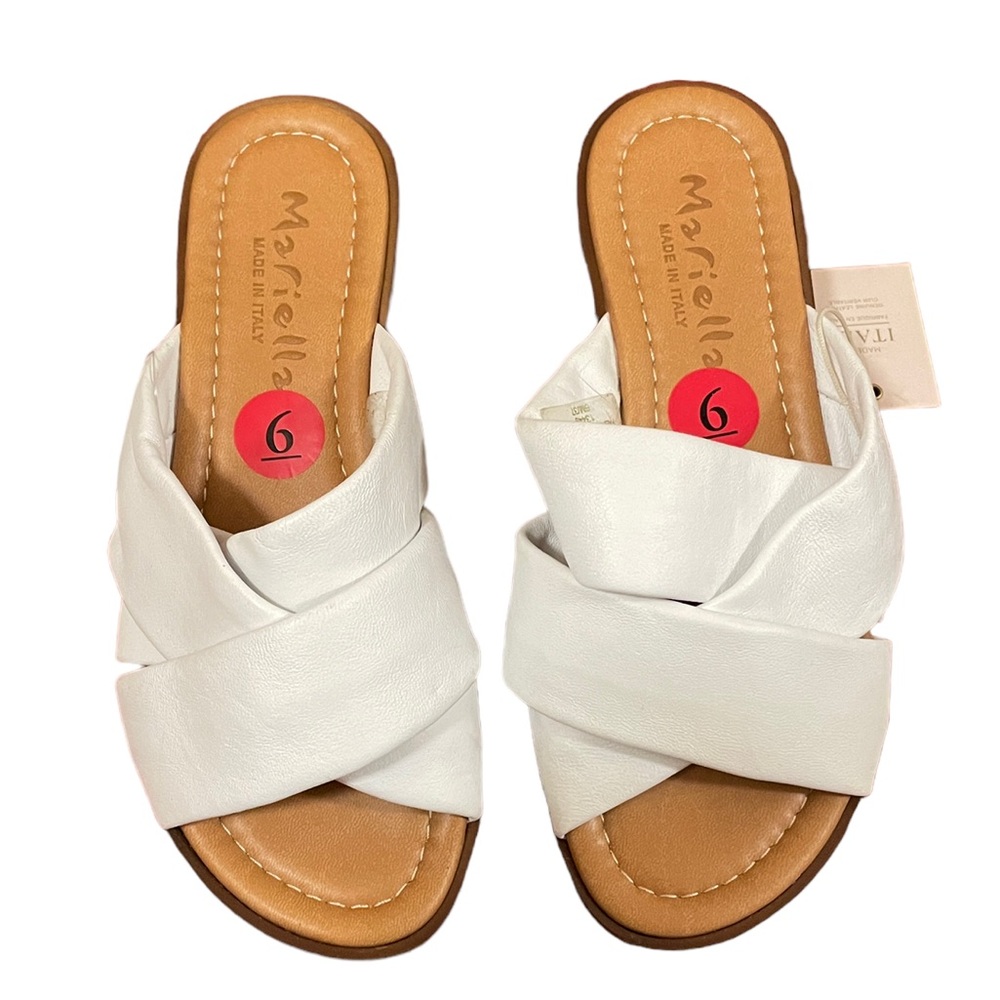 Mariella Leather White Slip-on Sandals